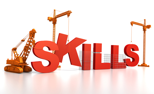 3d image of the word skill being built - coping skills for recovery - hired power breakaway