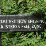 photo of a sign post in beautiful green nature that reads "You are now entering a stree free zone" - reducing stress in recovery - hired power breakaway